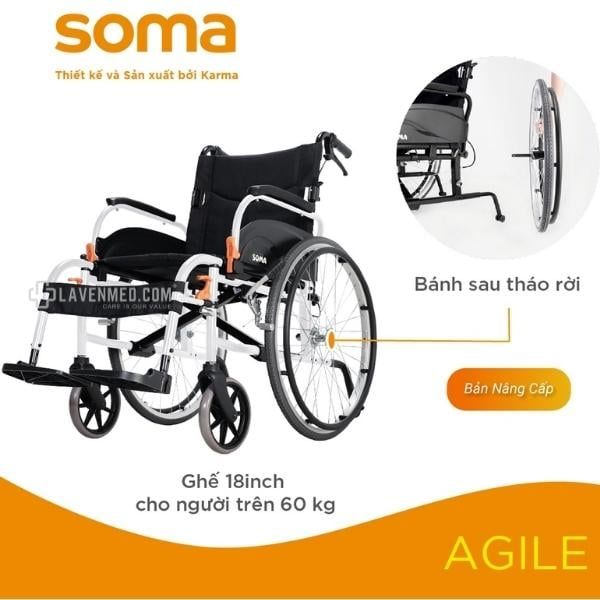 Xe lăn nhôm Karma Agile Pro 14kg siêu nhẹ, nâng tựa tay, chống lật