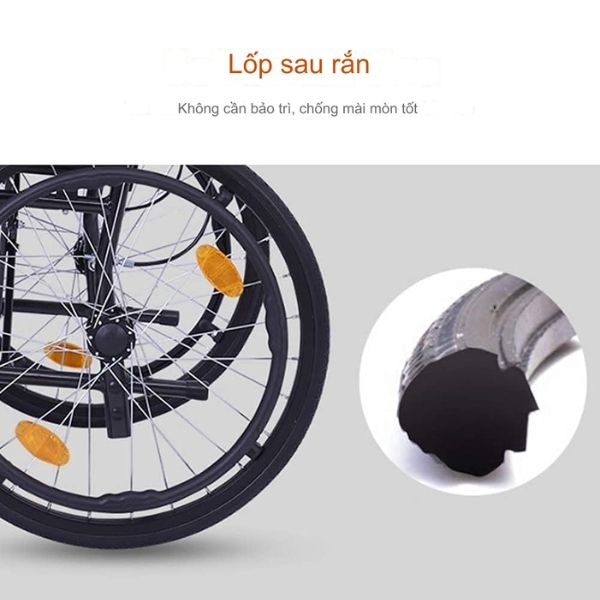 Lốp sau đặc của Xe lăn tay nhôm Lucass X63L New siêu nhẹ chỉ 11.5kg