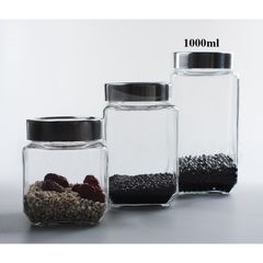 Hũ vuông thủy tinh nắp inox 1000ml