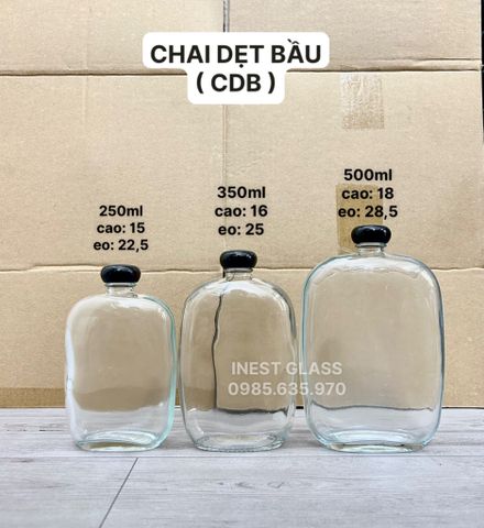 Chai bầu dẹt thuỷ tinh các cỡ đựng cafe, nước ép các loại