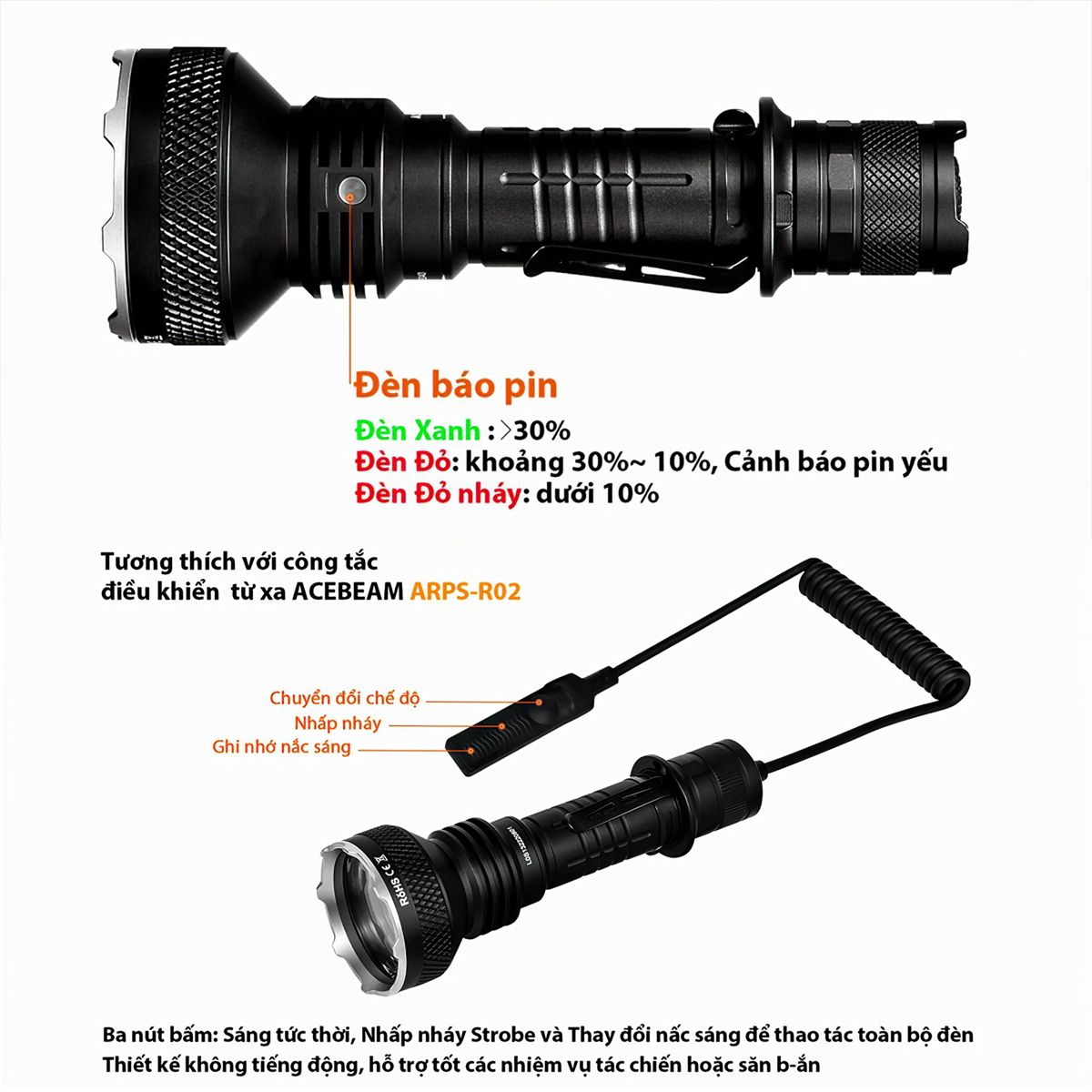  Đèn Pin Cắm Trại Du Lịch Siêu Sáng ACEBEAM L35 LED CREE XHP 70.2 Sáng 5000Lm Chiếu Xa 480M Pin Sạc 21700 5100Mah (Kèm Theo) Sạc Type-C 