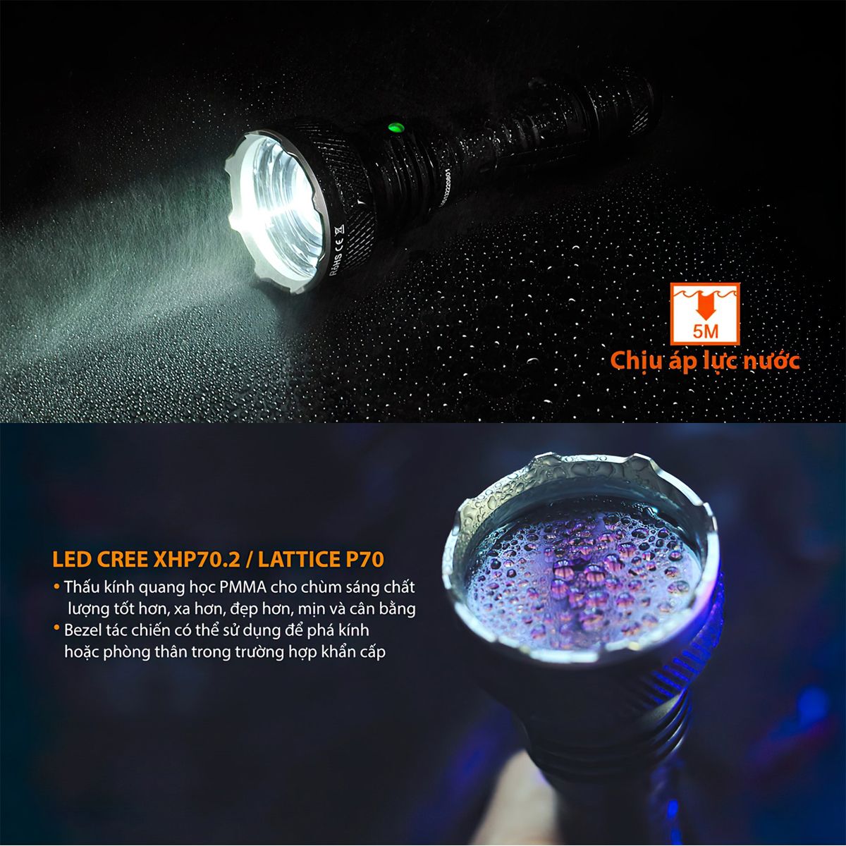  Đèn Pin Cắm Trại Du Lịch Siêu Sáng ACEBEAM L35 LED CREE XHP 70.2 Sáng 5000Lm Chiếu Xa 480M Pin Sạc 21700 5100Mah (Kèm Theo) Sạc Type-C 