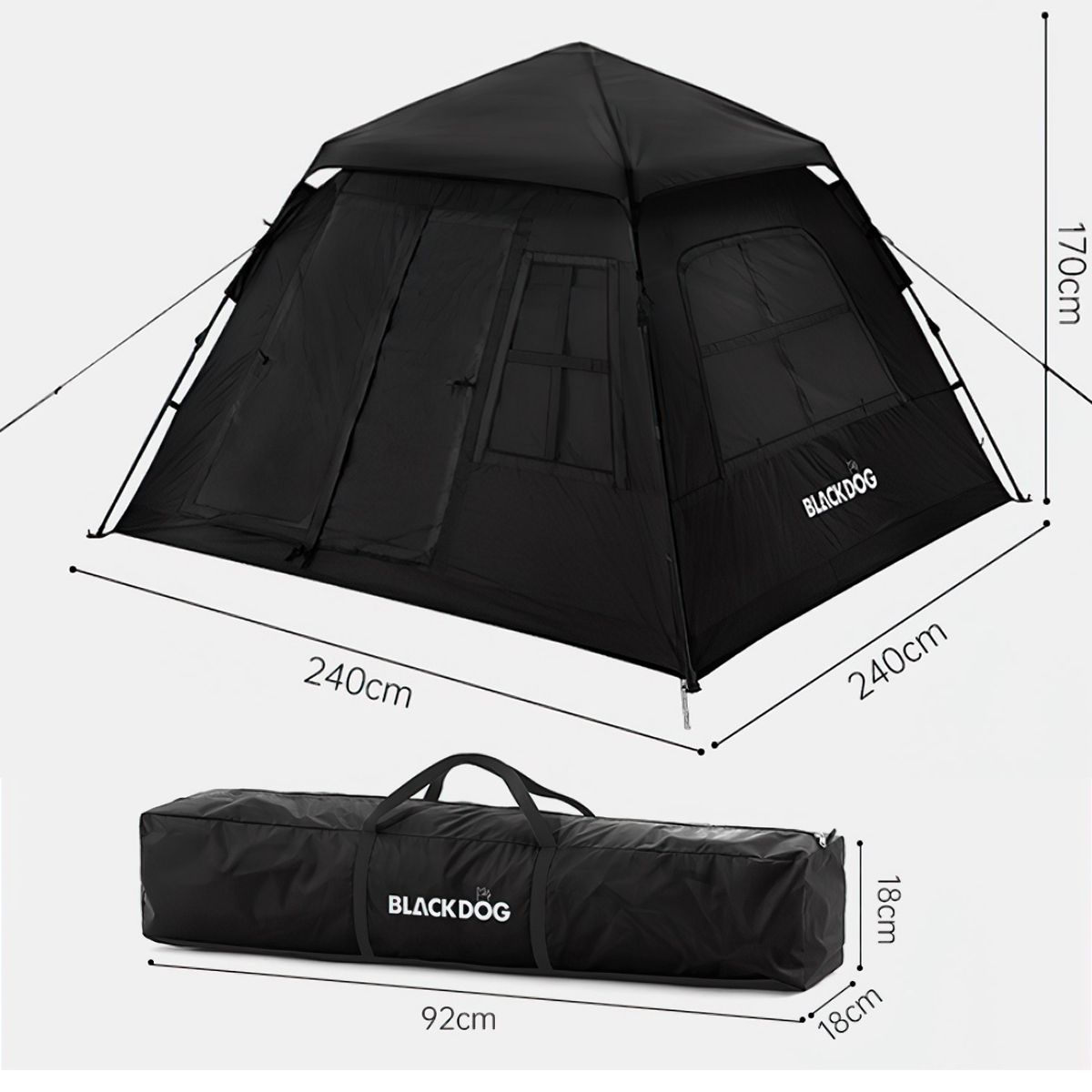  Lều Cắm Trại Du Lịch Tự Bung 3-4 Người Blackdog Two Doors And Two Windows Tent 