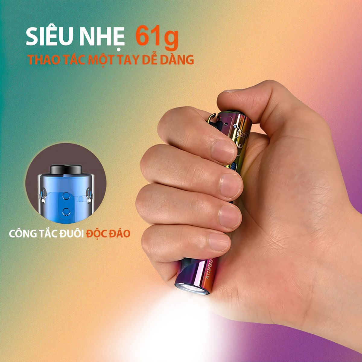  Đèn Pin Cắm Trại Du Lịch ACEBEAM RIDER RX RAINBOW Độ Sáng 650 Lumen Chiếu Xa 96M 