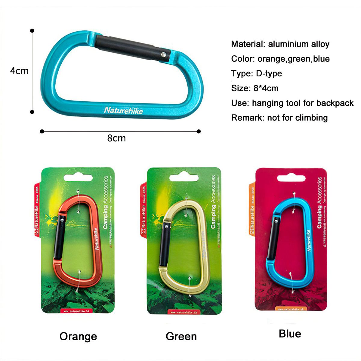  Móc Khóa Chữ D 8cm Naturehike 8Cm D-Type Multifunctional Hang Buckle Without Lock 