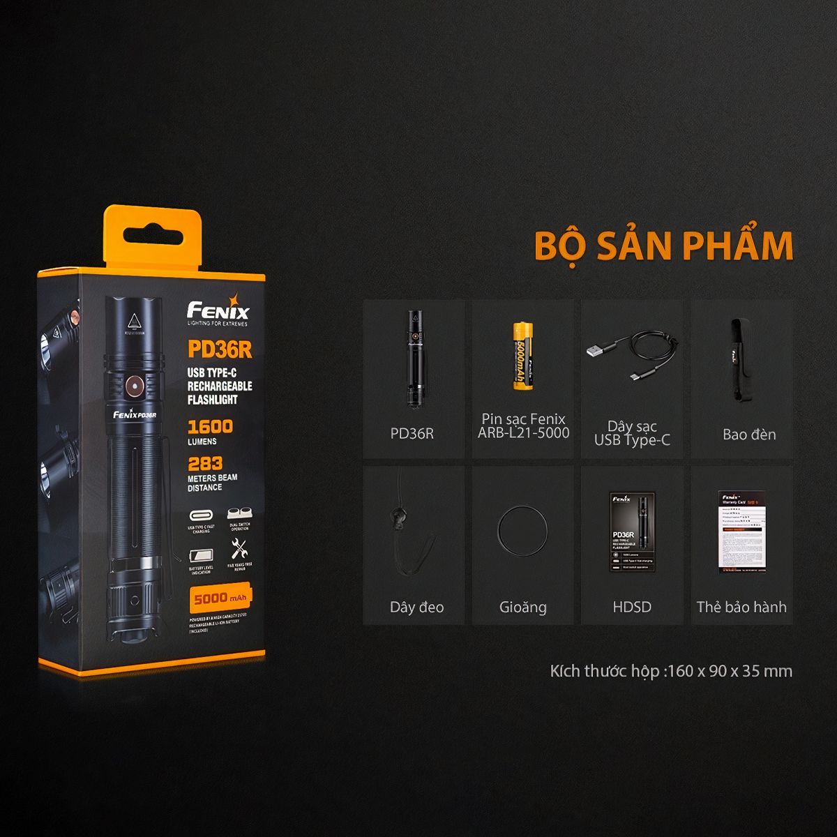  Đèn pin FENIX PD36R độ sáng 1600lm 