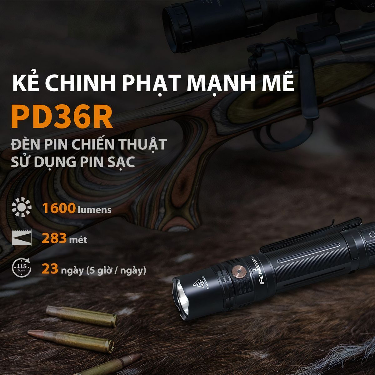  Đèn pin FENIX PD36R độ sáng 1600lm 
