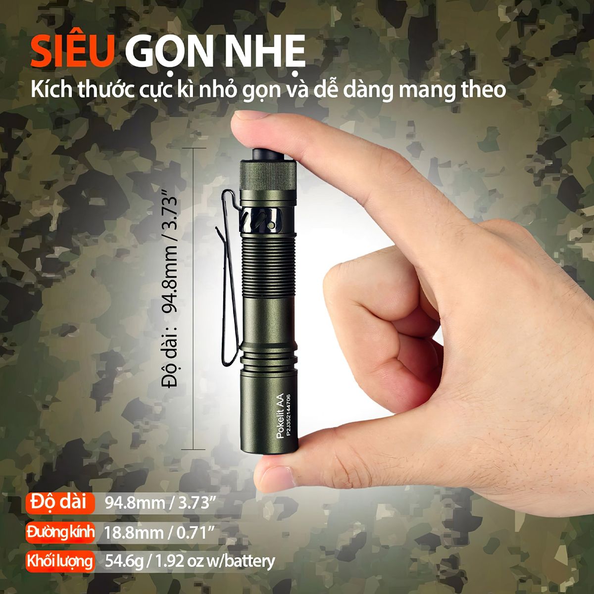  Đèn Pin Cắm Trại Du Lịch Mini Acebeam Pokelit Ánh Sáng Vàng, Sáng 550Lm Chiếu Xa 86M Pin 14500 