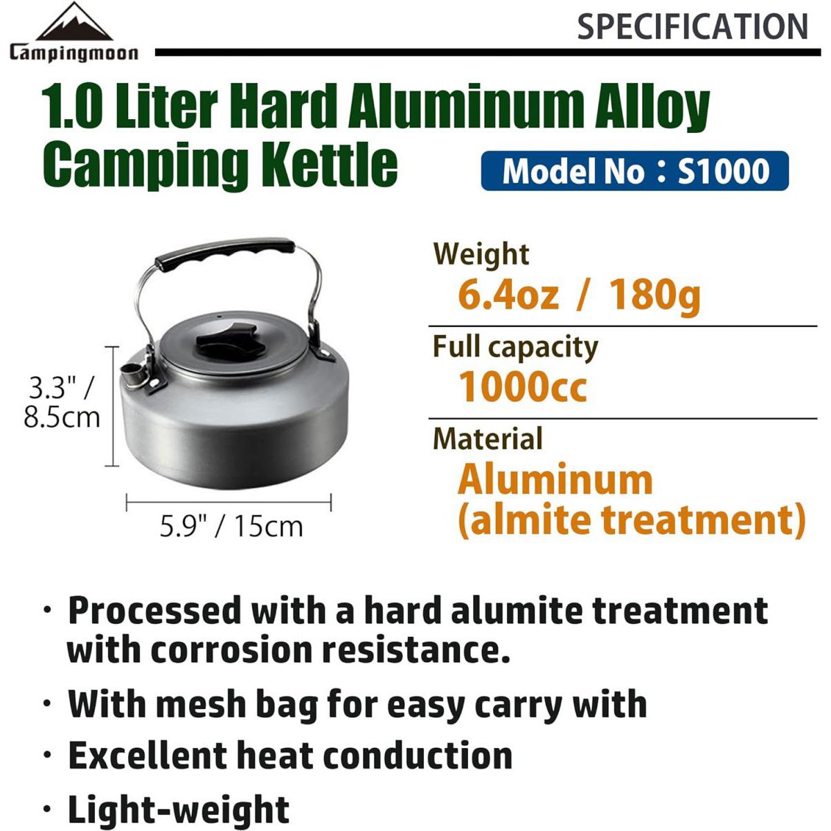  Ấm Đun Nước Bằng Nhôm Campingmoon S1000 (1 Lít) 