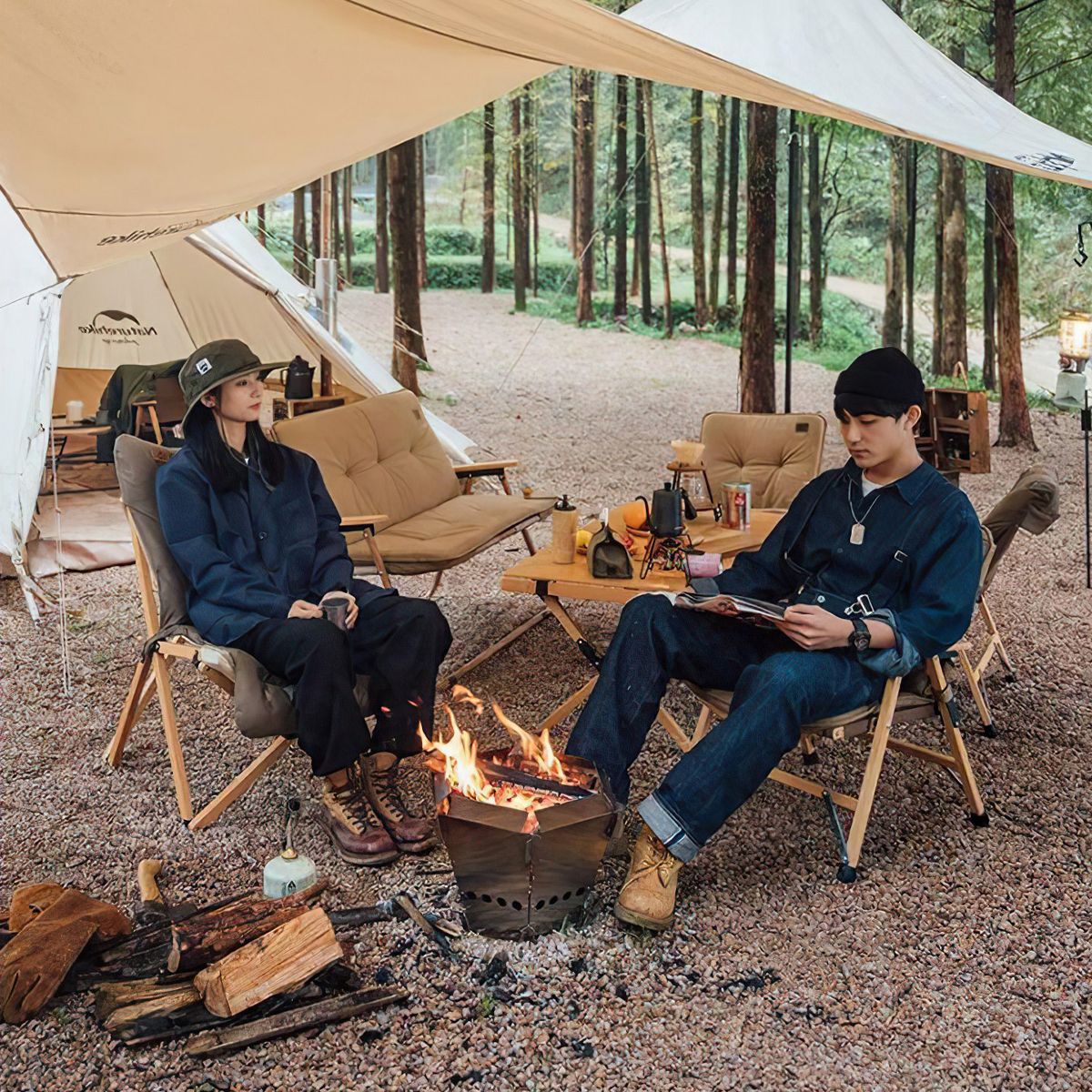  Bếp Củi Lục Giác Xếp Gọn Cắm Trại Naturehike 