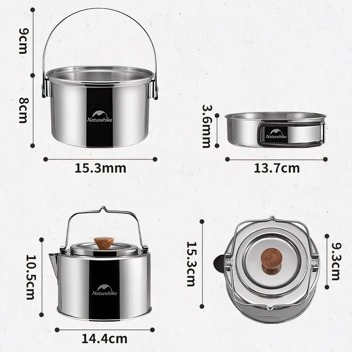  Naturehike NH22CJ005 Bộ Nồi Cắm Trại Inox Xếp Gọn 