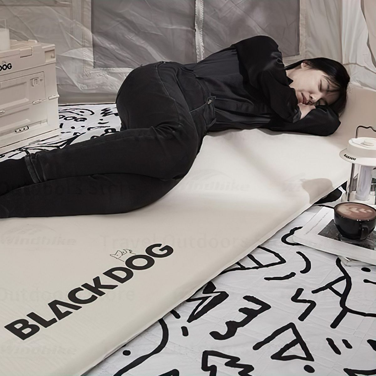  Đệm Tự Bơm Hơi Kèm Gối Cắm Trại Blackdog Thicken Sponge Self Inflatable Sleeping Pad With Pillow 