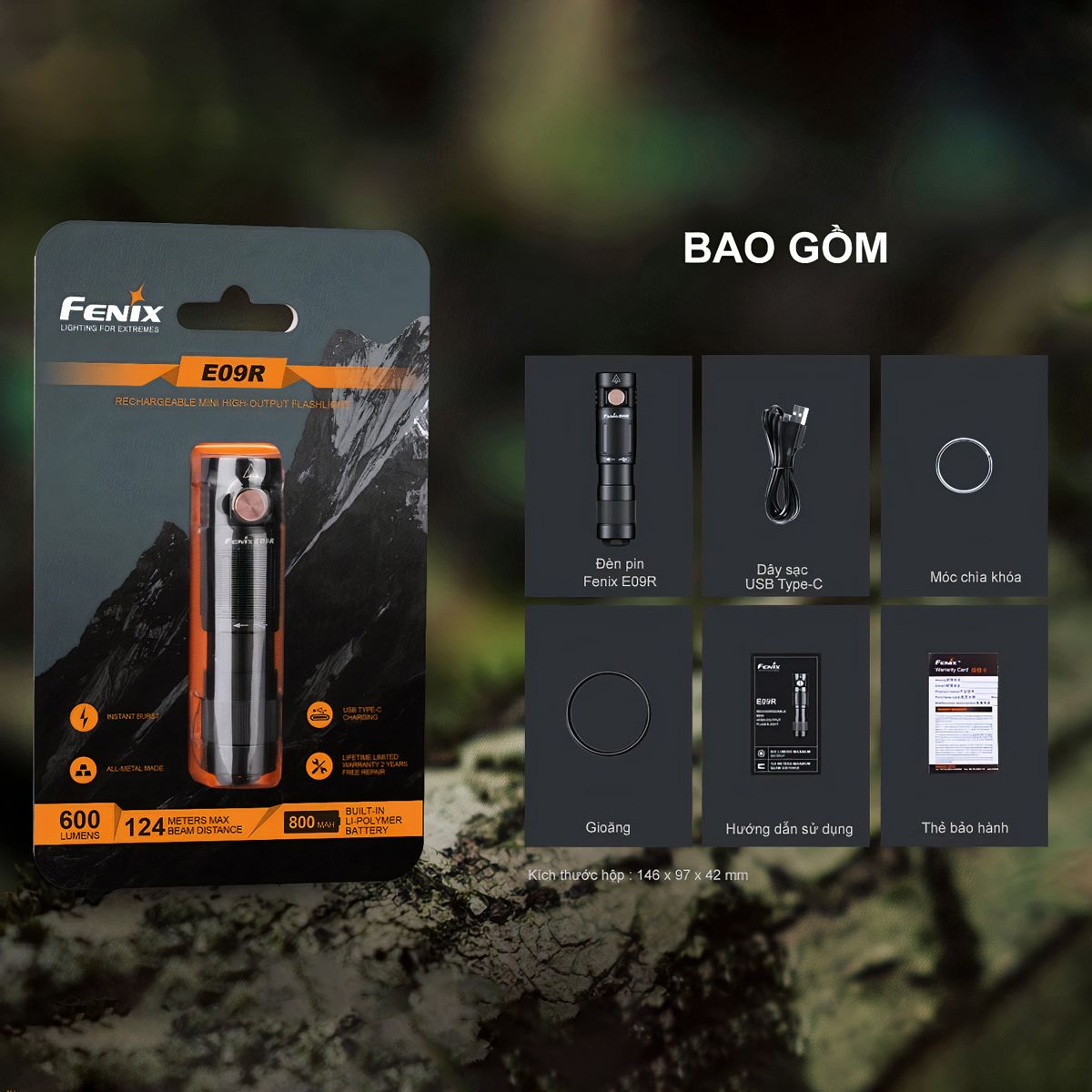  Đèn Pin Móc Khóa FENIX E09R Độ Sáng 600lm 