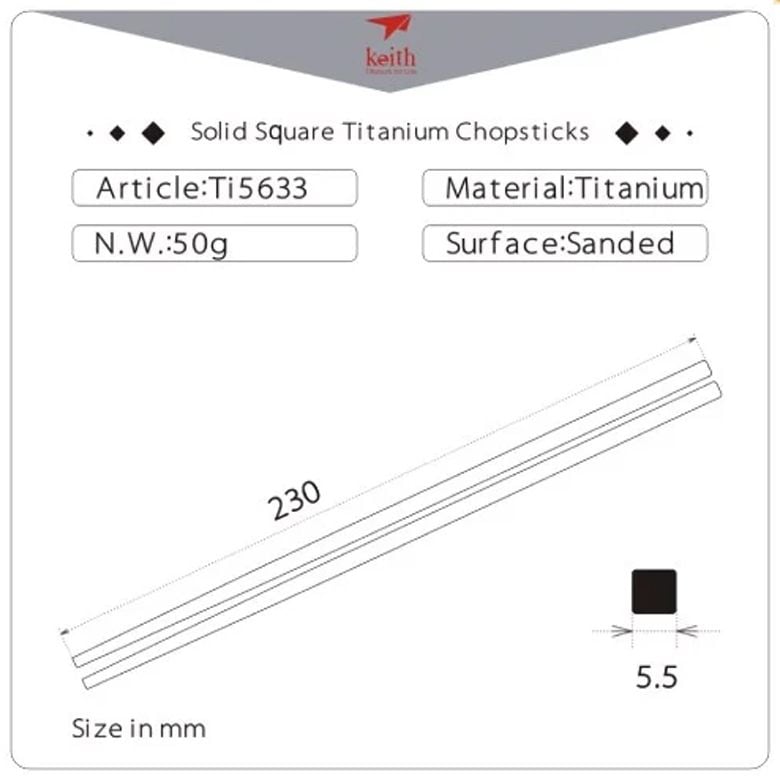  Đũa Keith Solid Square Titanium Chopsticks 