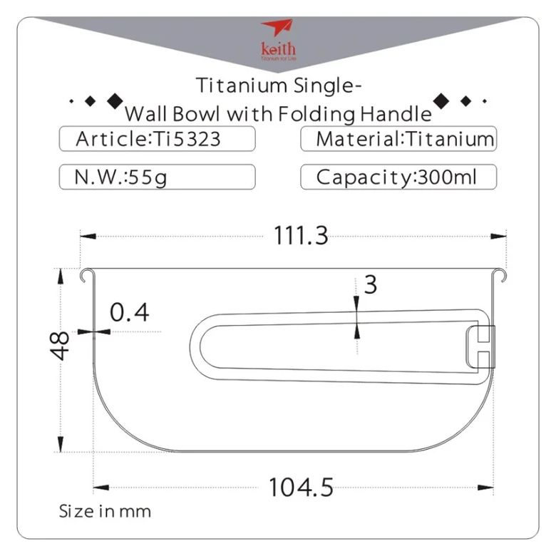  Chén Keith Titanium Single-Wall Bowl with Folding Handle 