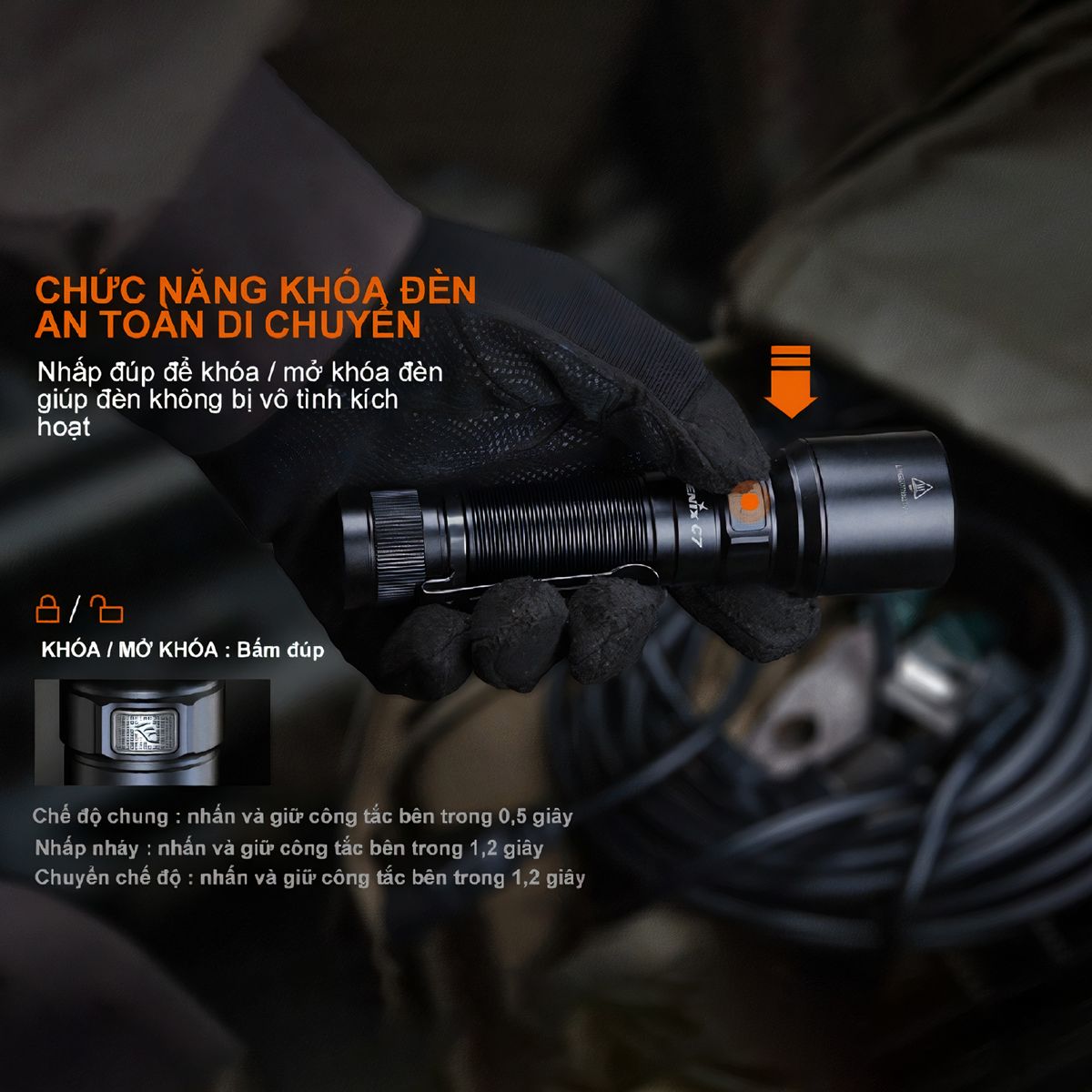  Đèn pin FENIX C7 LED sạc USB-C pin sạc 21700 kèm theo 