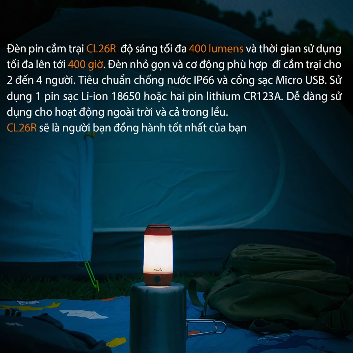  Đèn Pin Cắm Trại FENIX CL26R Độ Sáng 400 Lumen 