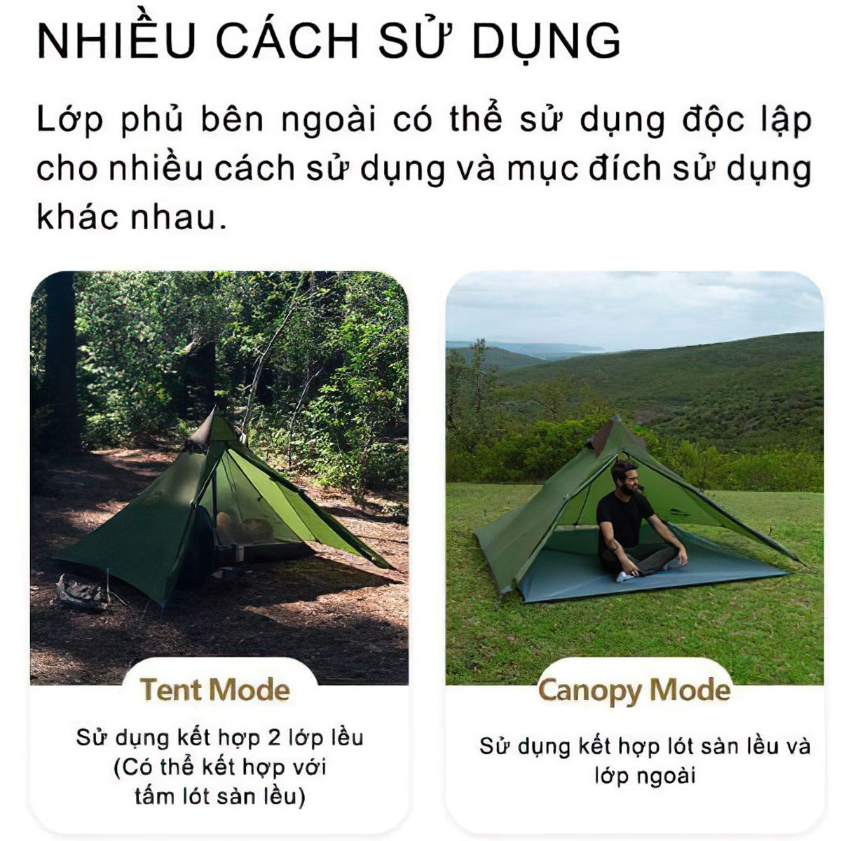  Lều Cắm Trại Chóp Bushcraft 1 Người 2 Lớp Naturehike 