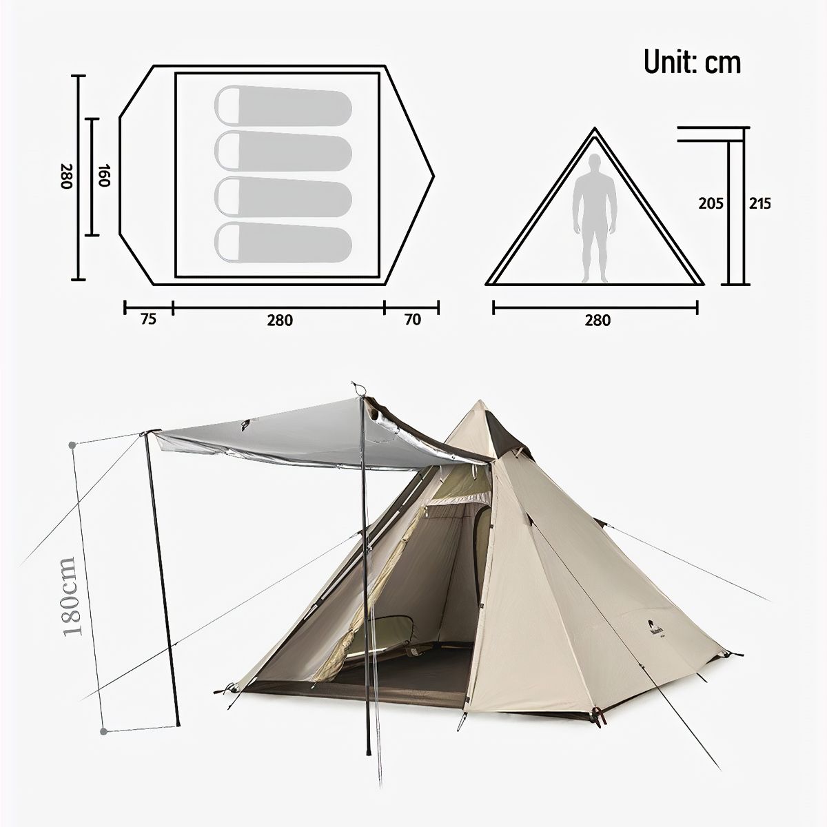  Lều Cắm Trại Kim Tự Tháp cho 04 người Naturehike 