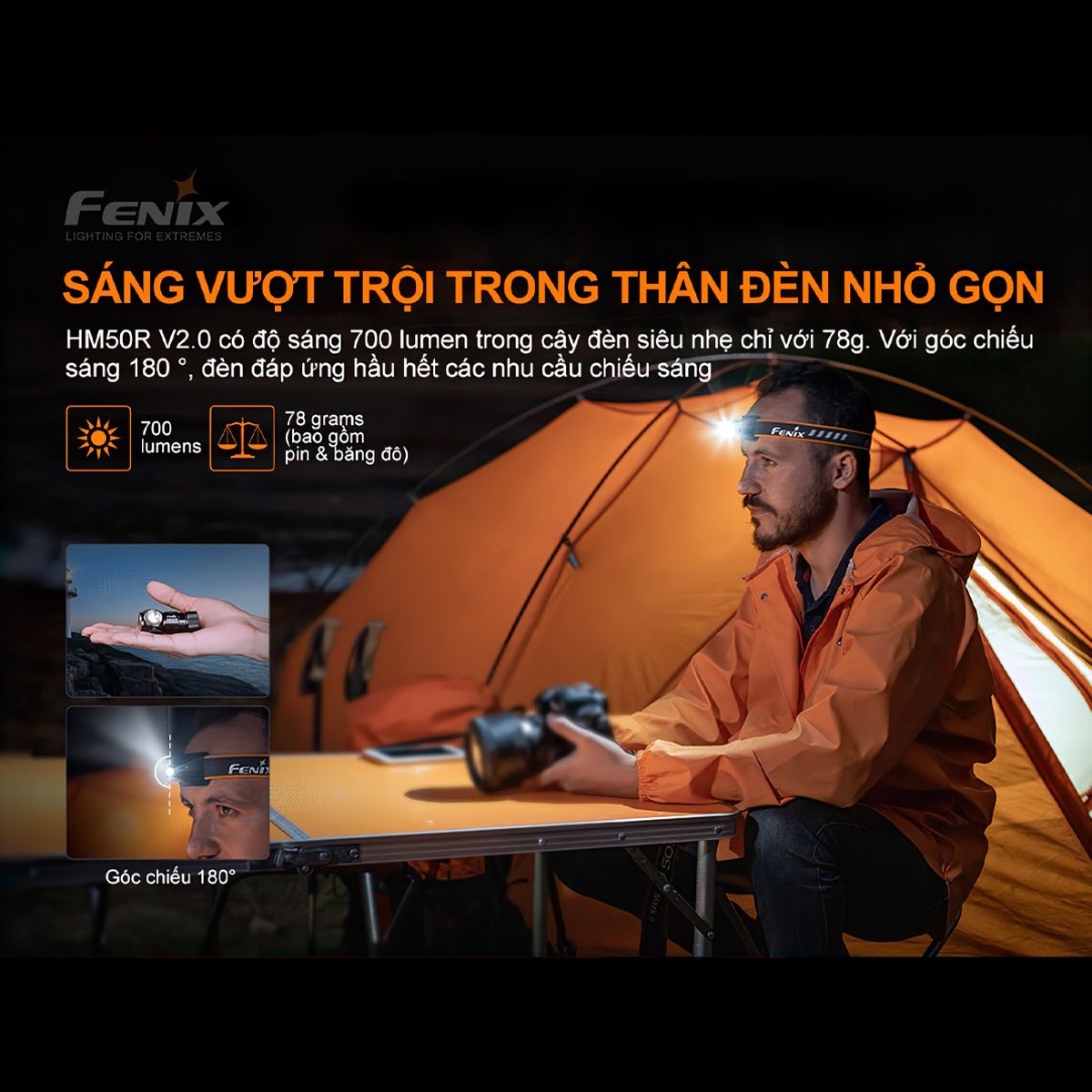  Đèn Pin Đội Đầu Cắm Trại Du Lịch Fenix Hm50R V2.0 Độ Sáng 700 Lumen Chiếu Xa 115M 