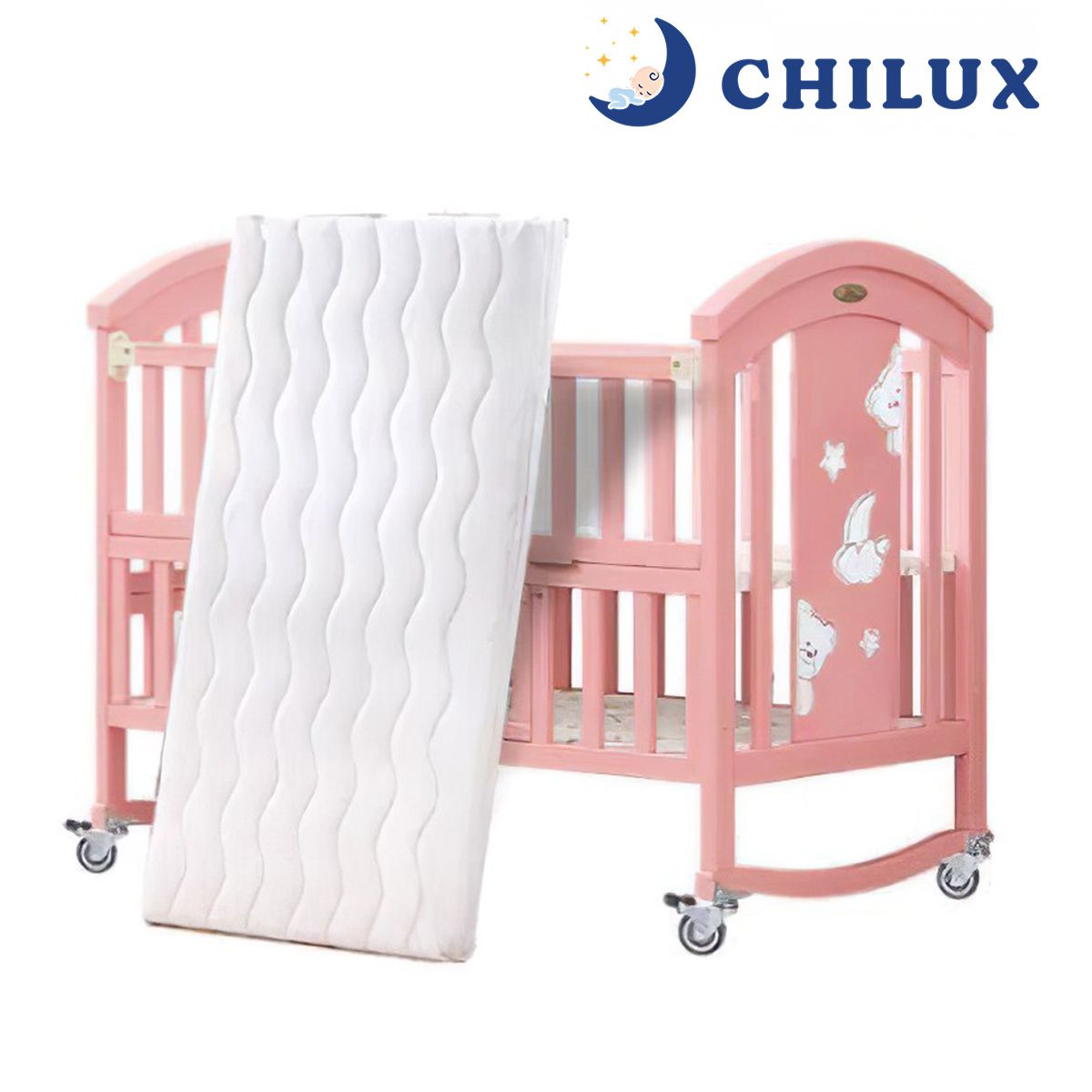  Nôi Cũi Đa Năng 6 Chế Độ Chilux Peace – Pink ( COMBO 4 ) 