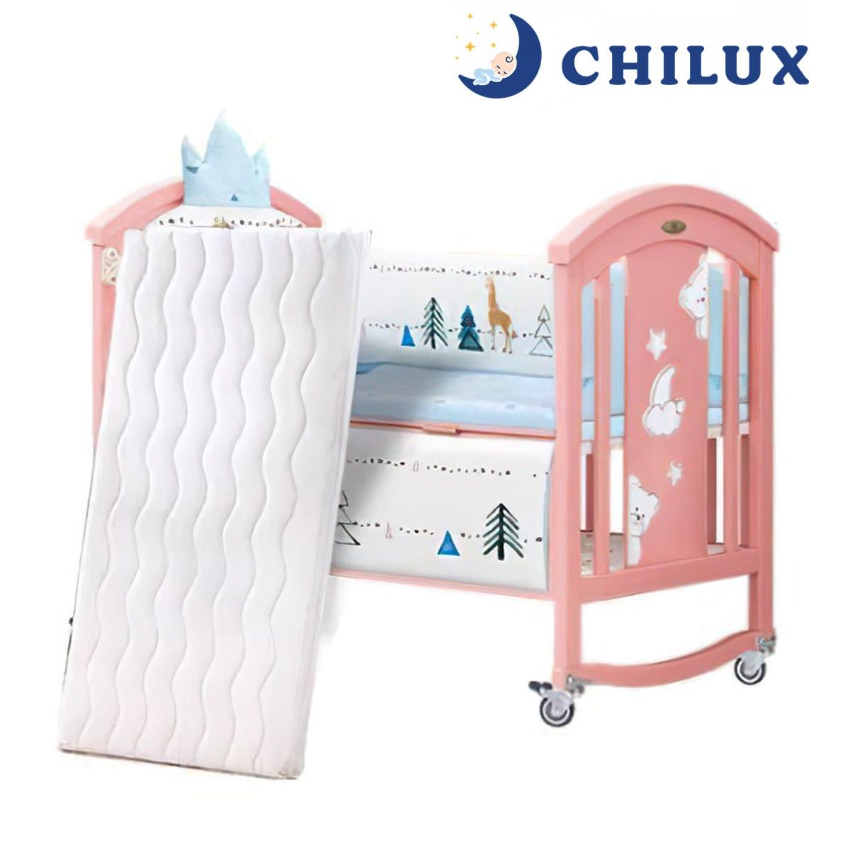  Nôi Cũi Đa Năng 6 Chế Độ Chilux Peace – Pink ( COMBO 2 ) 