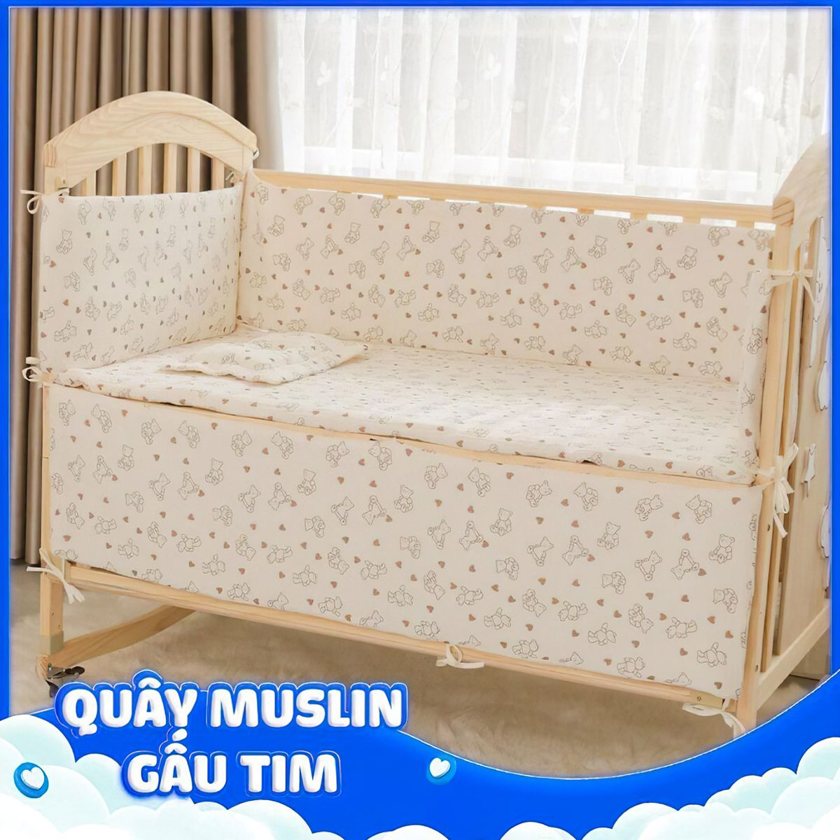  Nôi Gỗ Cho Bé 6 Chế Độ Chilux Peace – Natural ( COMBO 5 ) 