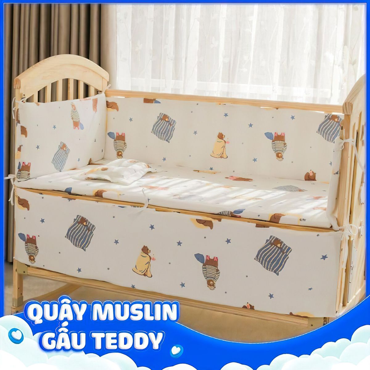  Nôi Gỗ Cho Bé 6 Chế Độ Chilux Peace – Natural ( COMBO 5 ) 