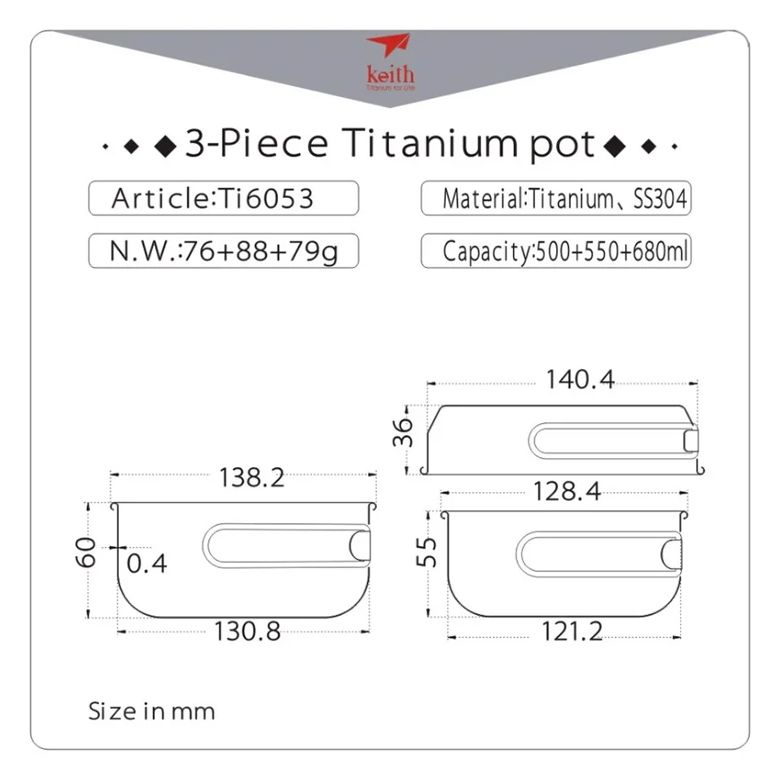  Nồi Keith 3-Piece Titanium Pot and Pan Cook Set 