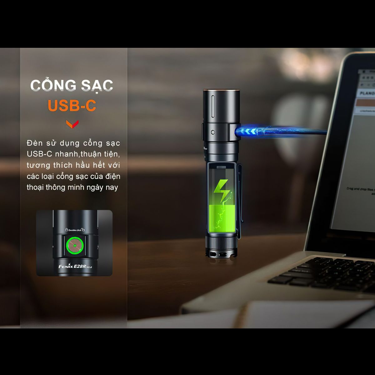  Đèn pin cắm trại FENIX E28R V2.0 nhỏ gọn sáng 1700 lumen chiếu xa 273m sạc USB C pin sạc 18650 3400mAh 