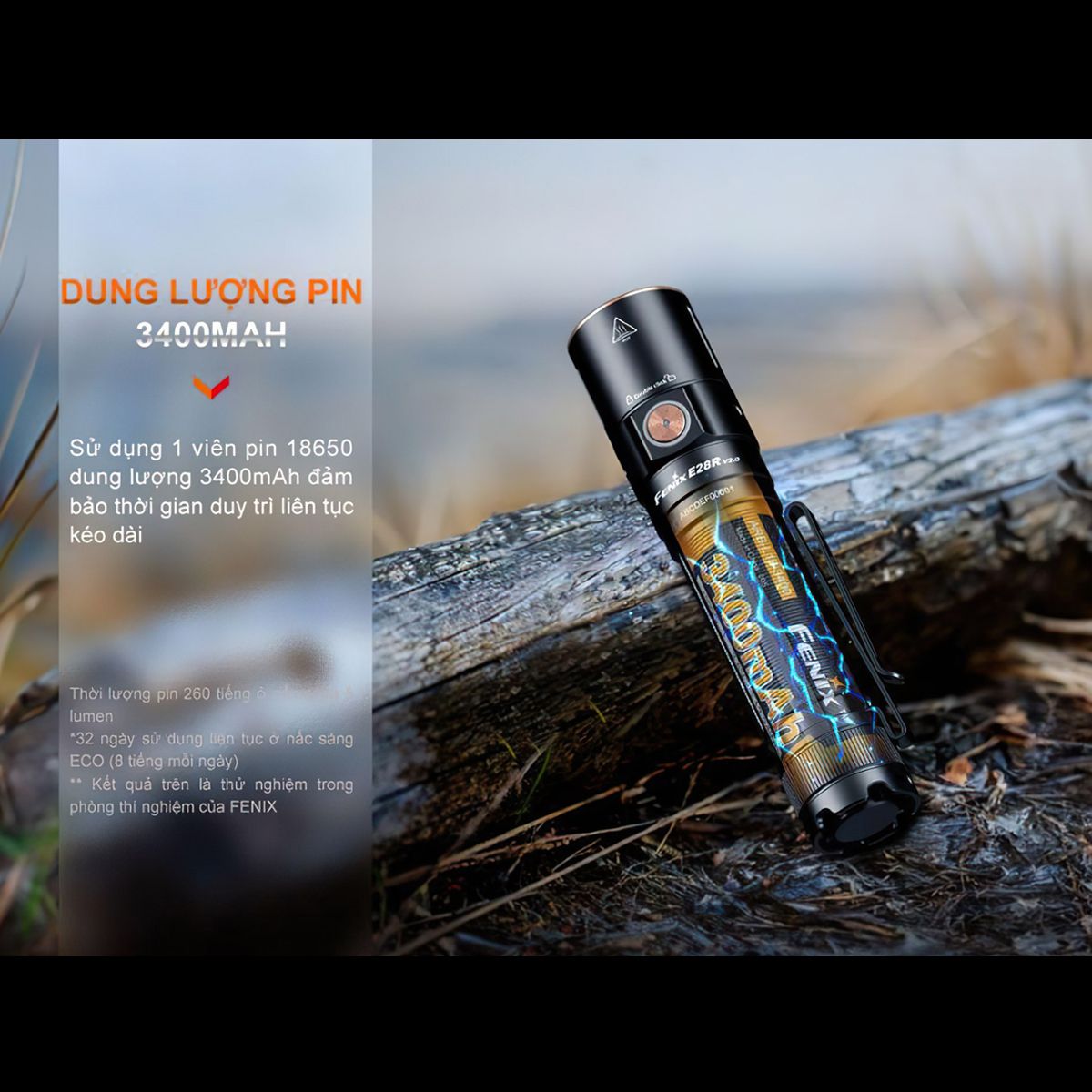  Đèn pin cắm trại FENIX E28R V2.0 nhỏ gọn sáng 1700 lumen chiếu xa 273m sạc USB C pin sạc 18650 3400mAh 