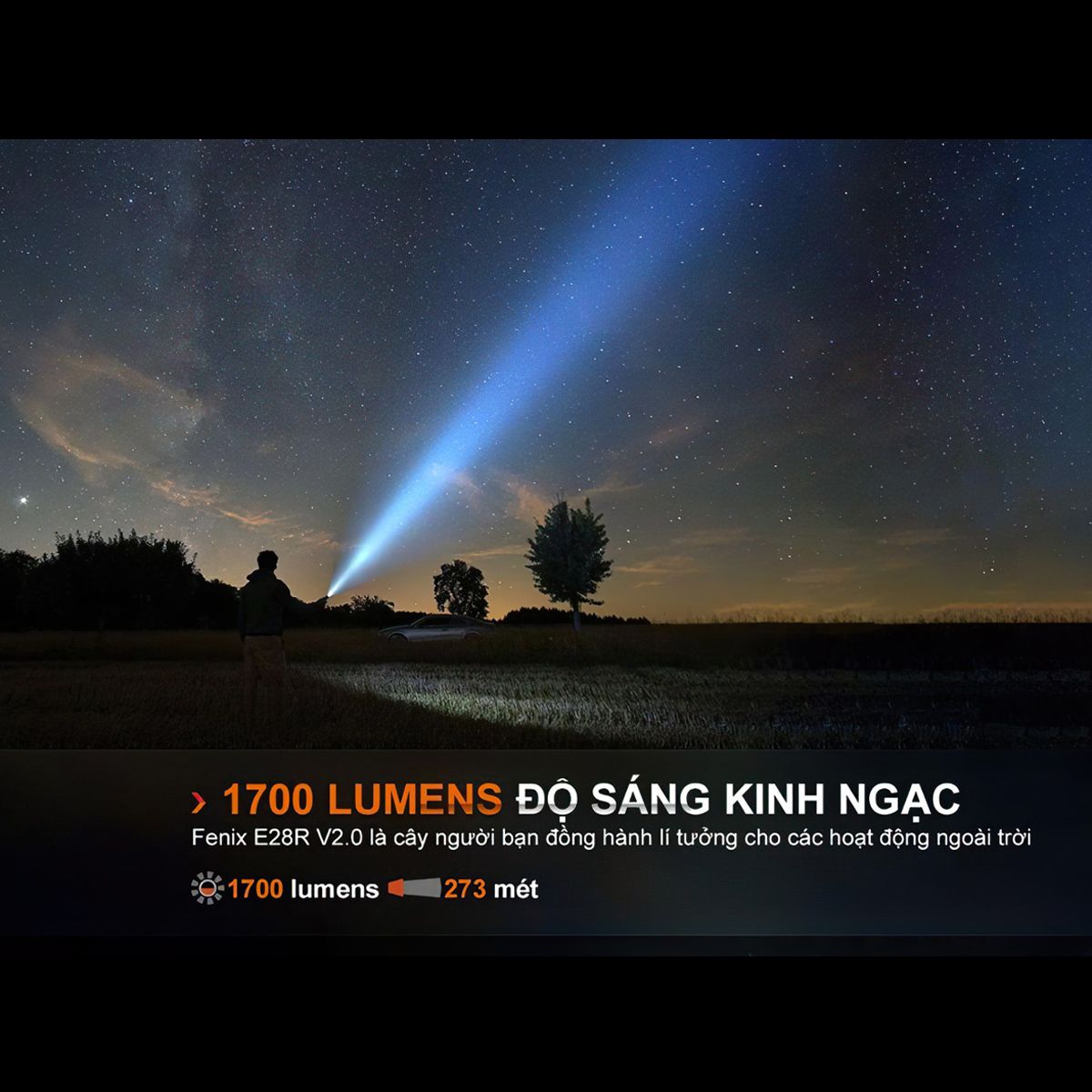  Đèn pin cắm trại FENIX E28R V2.0 nhỏ gọn sáng 1700 lumen chiếu xa 273m sạc USB C pin sạc 18650 3400mAh 