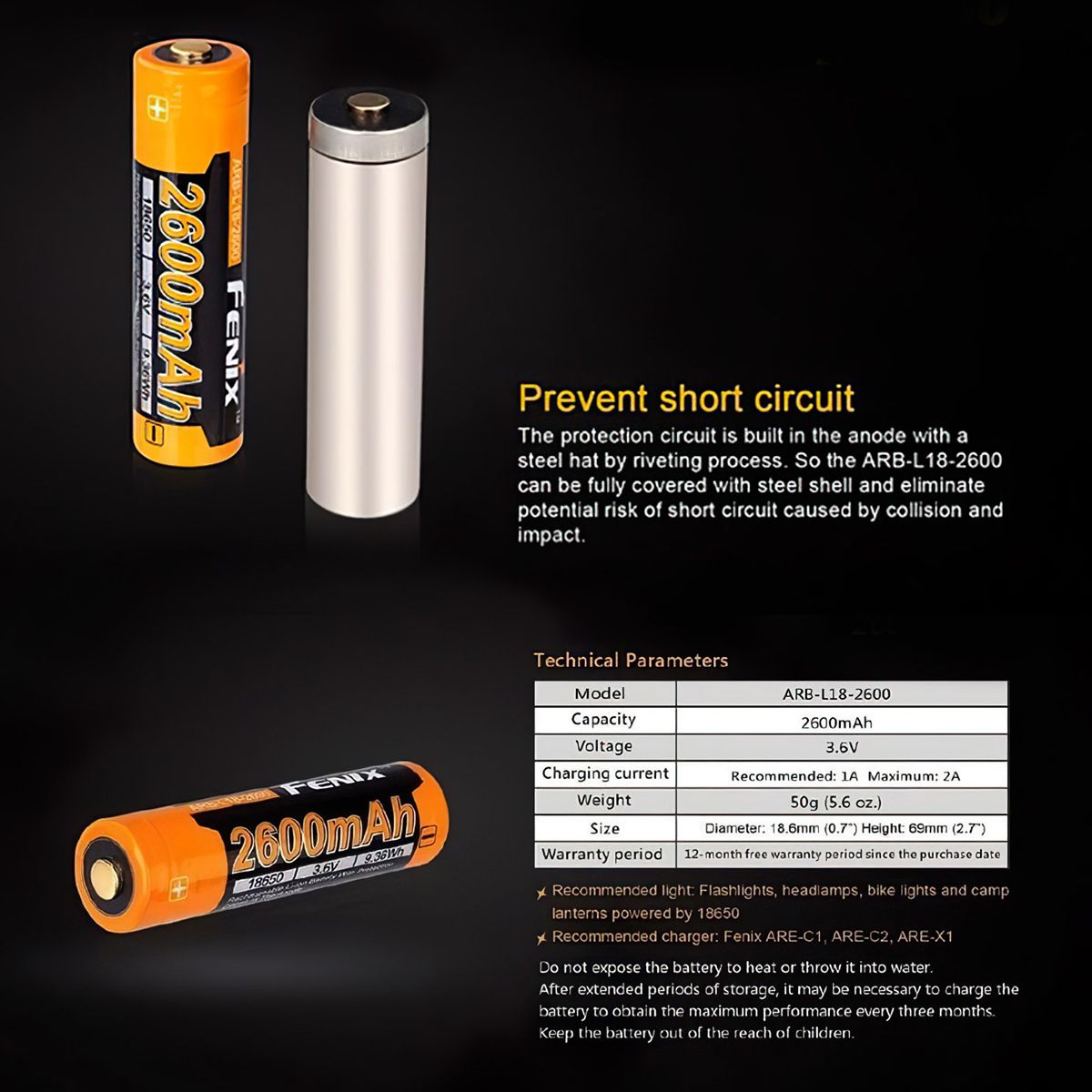  Pin sạc FENIX 18650 dung lượng 2600 mAh ARB-L18-2600 
