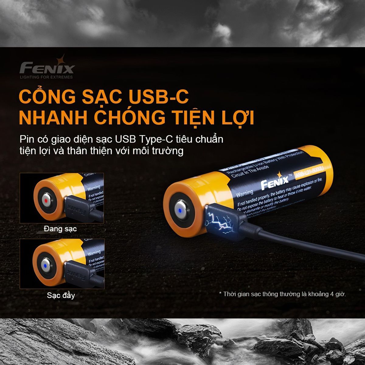  Pin Sạc Fenix 21700 - Arb-L21-5000U Tích Hợp Sạc Usb 