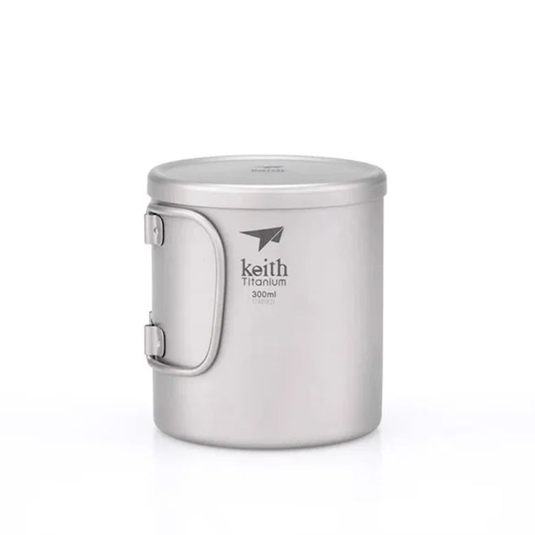  Ca Keith Double-Wall Titanium Mug with Folding Handle and Lid 300ml 