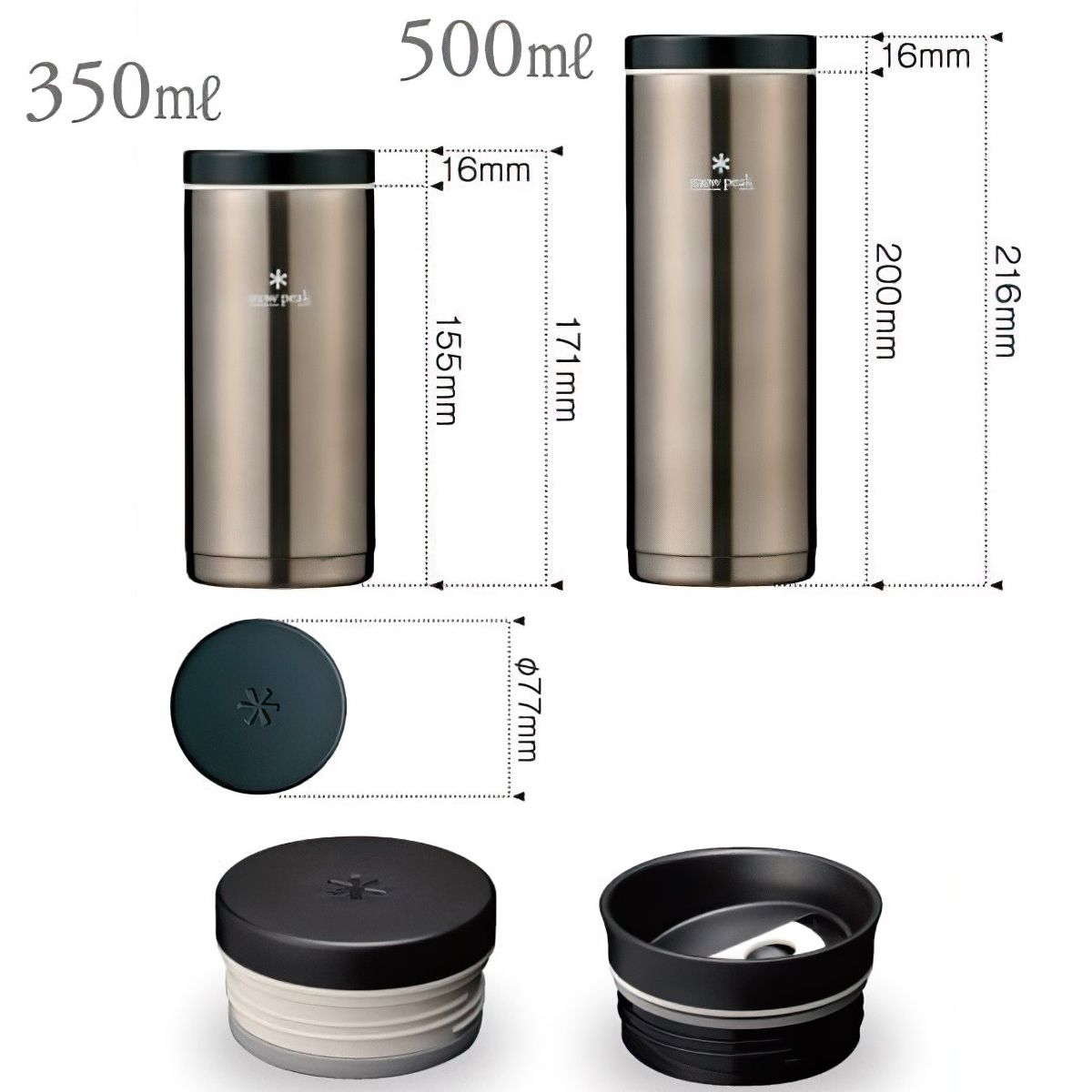  Bình Giữ Nhiệt Cắm Trại Du Lịch Snowpeak Kanpai Bottle 500Ml Dark Silver 