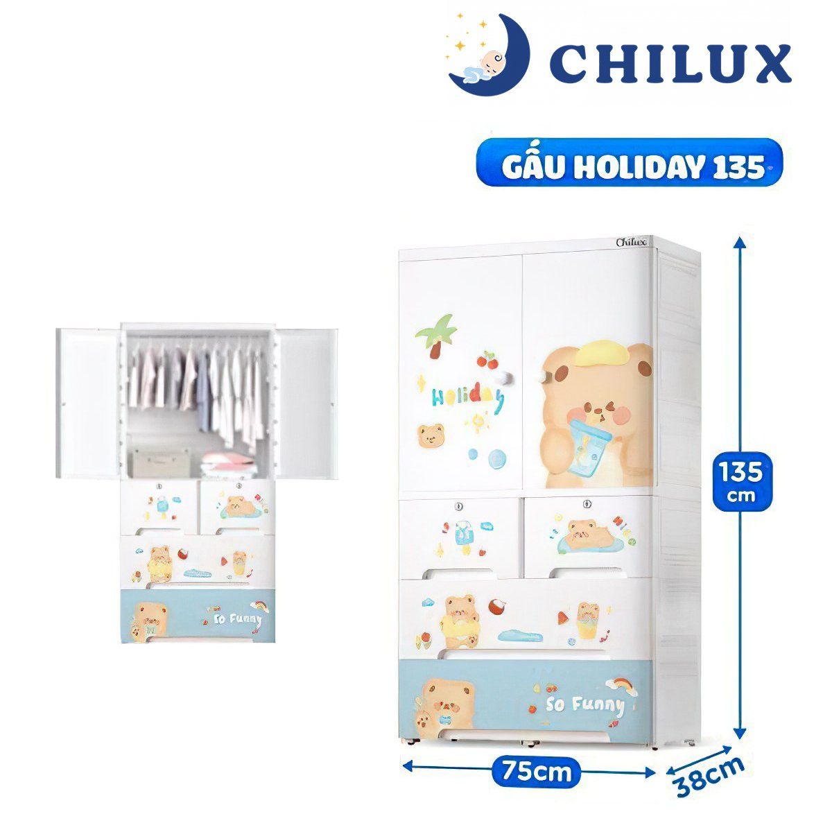  Tủ Đựng Đồ Cao Cấp Cho Bé Chilux - Duck ( 135cm ) 