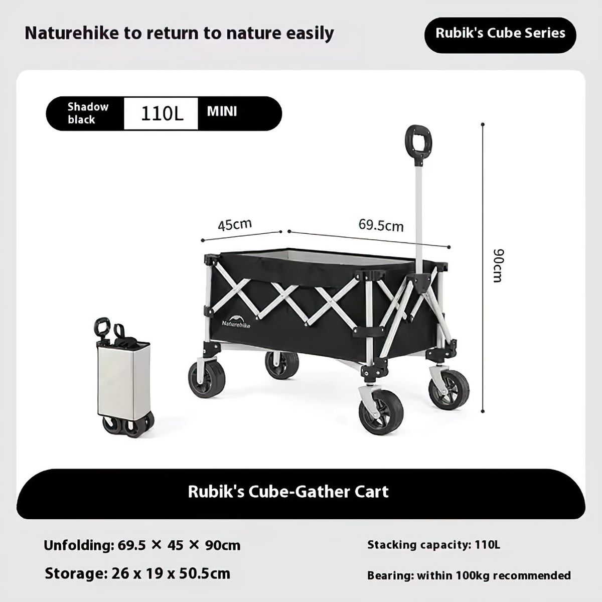  Naturehike Xe Kéo Cắm Trại Gấp Gọn Rubik’s Cube CNK2450JJ017 