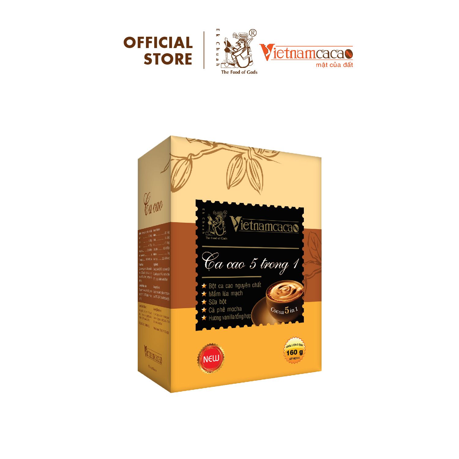  Bột Cacao 5 trong 1 hộp giấy 160g Vina Cacao 