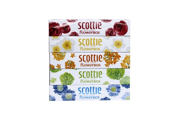 CRECIA - Set 5 hộp giấy ăn Scottie - Flowerbox (320 tờ × 5) (hương hoa)