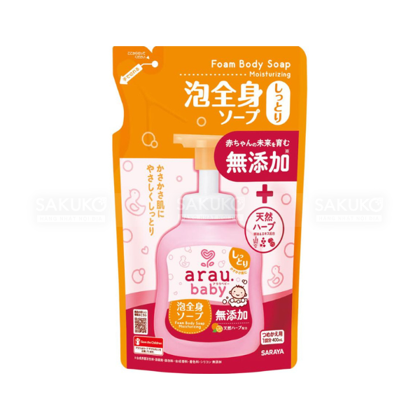  ARAU BABY- SỮA TẮM GỘI THẢO MỘC DƯỠNG ẨM TÚI 400ML 