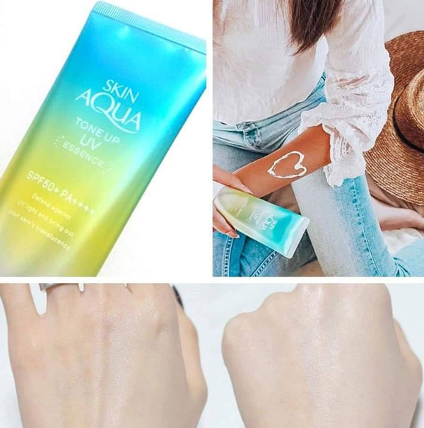 Kem chống nắng nâng tone Skin Aqua Essence Mint 80g có công dụng trung hòa sắc tố da