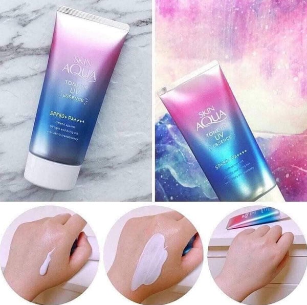 Bôi Skin Aqua Tone Up UV Essence Lavender có chỉ số  SPF 50+/PA+++ lên da tay