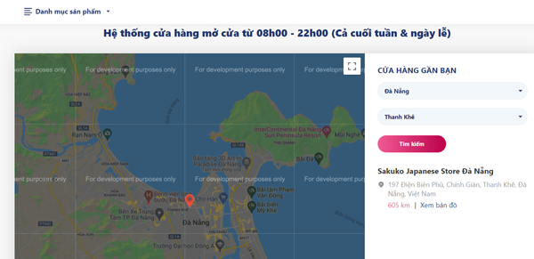 Ví dụ tìm cửa hàng Sakuko ở Đà Nẵng