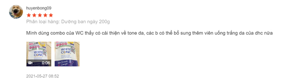 Người dùng nhận xét rằng kem của White Conc giúp cải thiện về tone da, ngoài ra có thể kết hợp thêm viên uống trắng da để thấy rõ hiệu quả.
