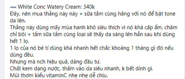 Người dùng nhận xét nên sử dụng kem dưỡng vào mùa hanh khô vì sản phẩm khá cấp ẩm.