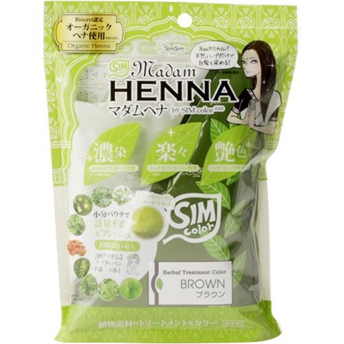  MADAM HENNA- Gói thuốc nhuộm phủ bạc từ bột lá móng Ấn Độ (Màu nâu 25gx4 gói) 