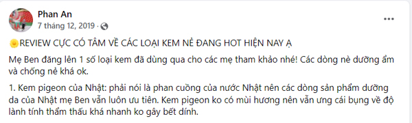 Mẹ Ben thích kem nẻ Pigeon vì không có mùi hương, sản phẩm lành tính và thẩm thấu nhanh.