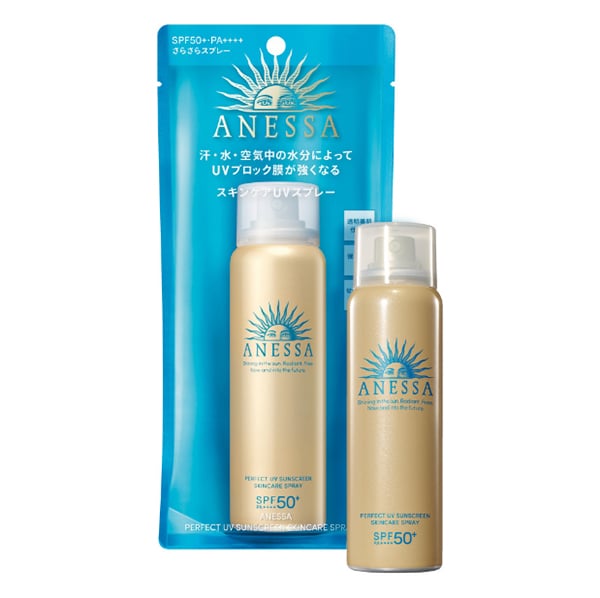 Anessa Perfect UV Skin Care Spray SPF50+ với dạng xịt phun sương tiện lợi.