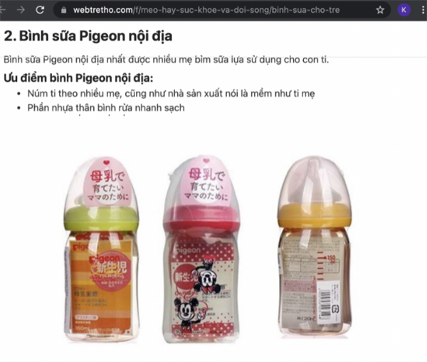 Bình sữa Pigeon nội địa Nhật  được đánh giá tốt trên webtretho